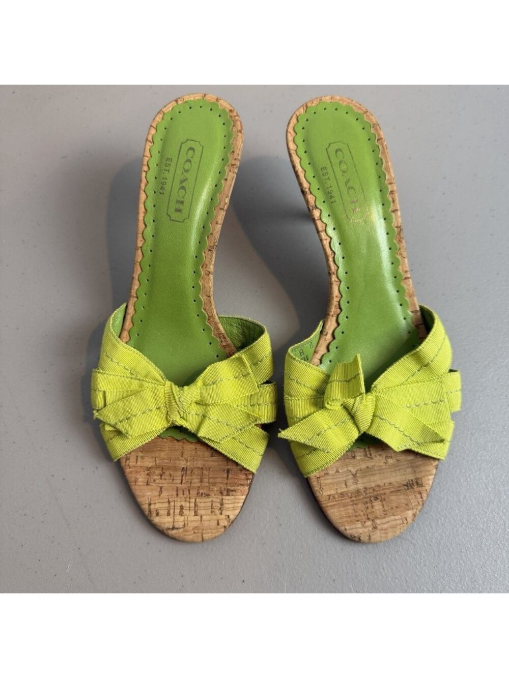 Coach Green Grosgrain Bow Kitten Heel Bree Mule Sandals Size 8